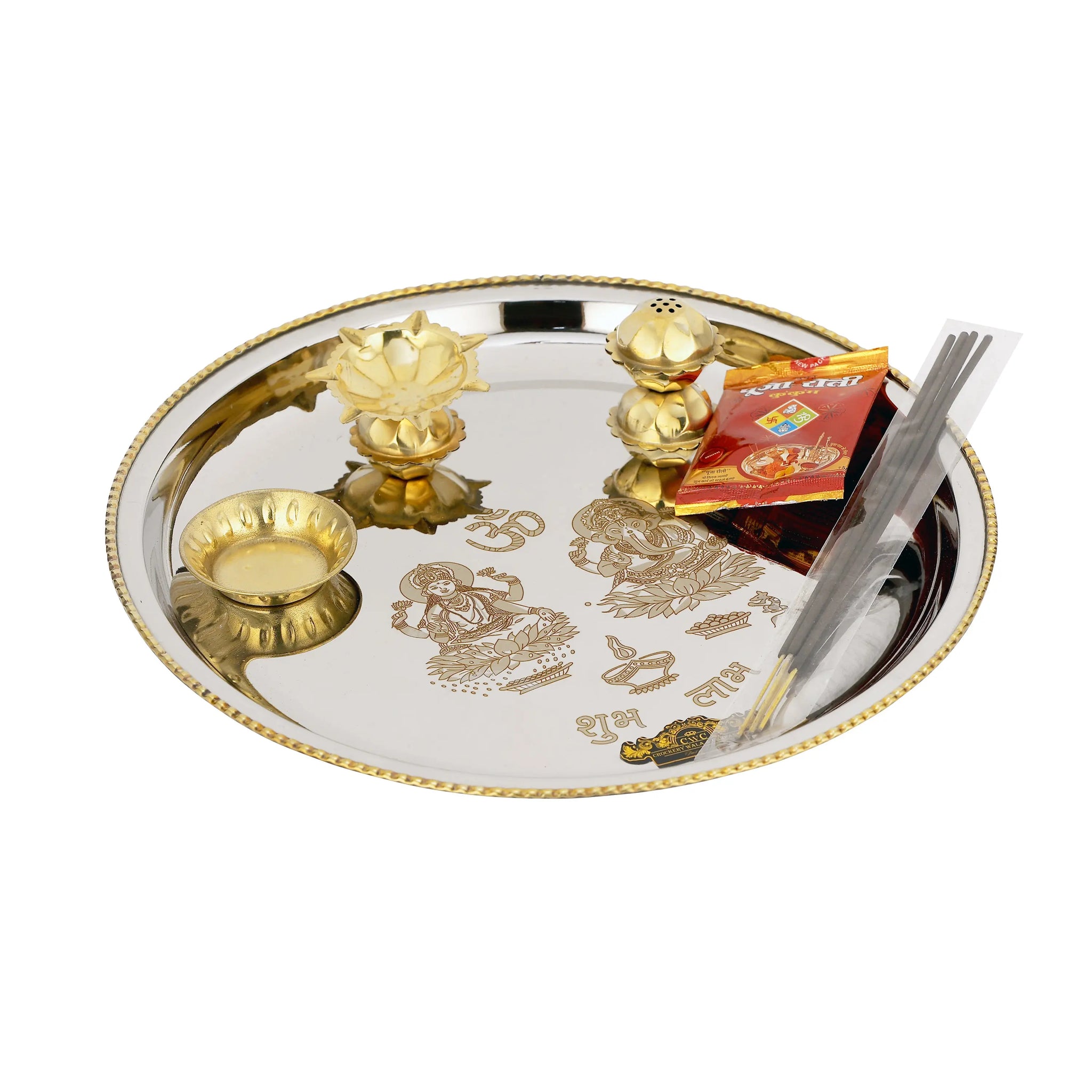 STAINLESS STEEL POOJA THALI TWO TONE