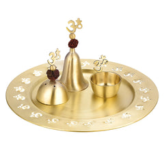 BRASS RUDRAKSH POOJA THALI SET WITH VELVET BOX - CROCKERY WALA AND COMPANY 