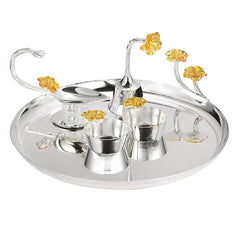 BR SILVER NAKODA POOJA THALI SET WITH VELVET BOX - CROCKERY WALA AND COMPANY 