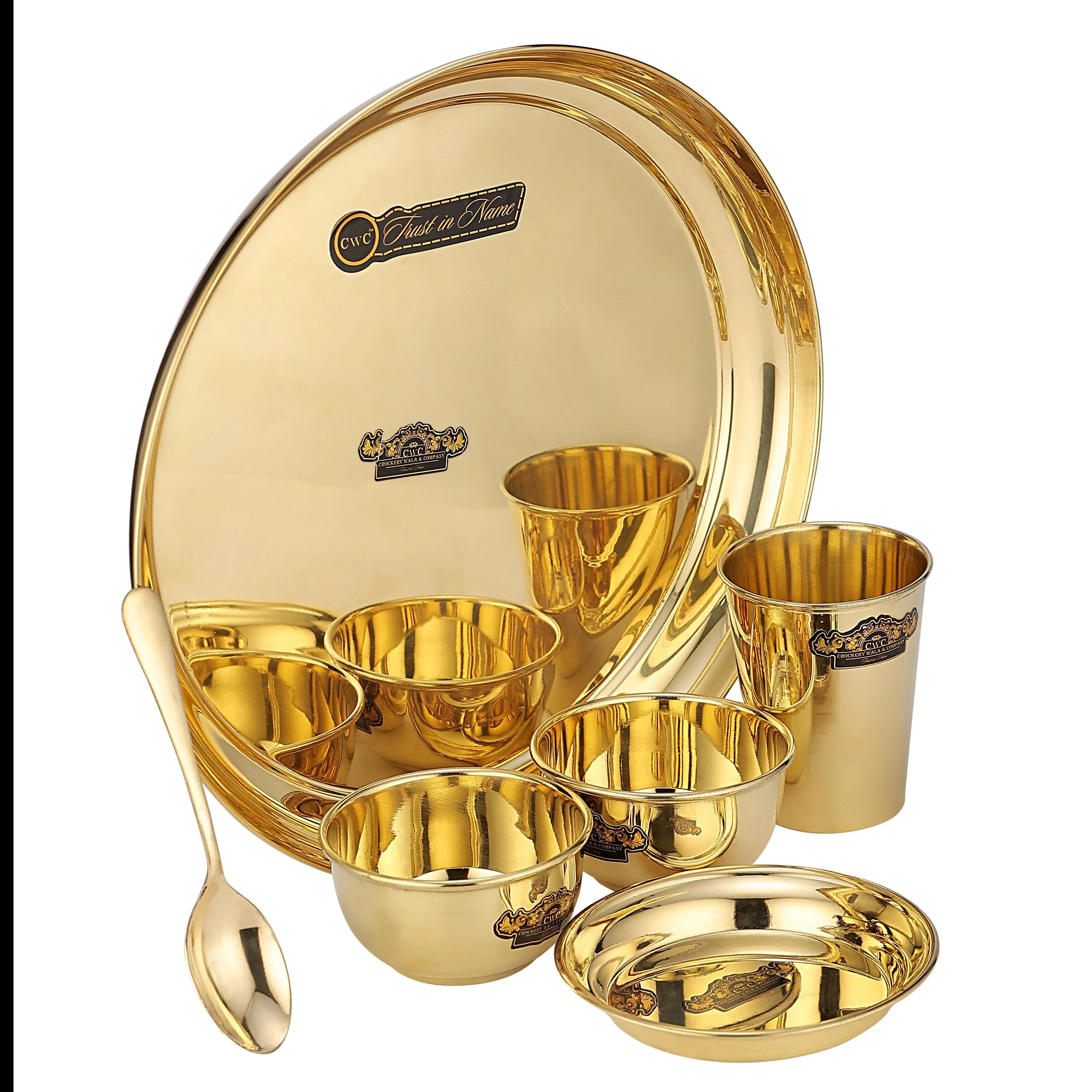 BRASS CASSIA THALI SET - 6 PCS - CROCKERY WALA AND COMPANY 