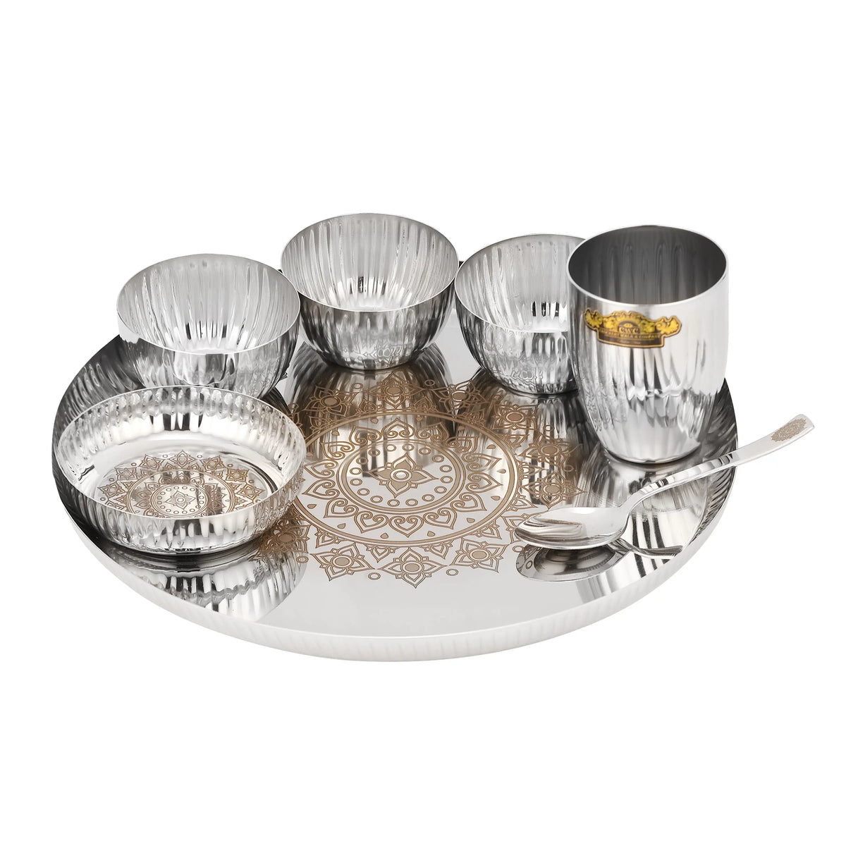 STAINLESS STEEL  DAIMOND SILAI THALI SET - 7 PCS - CROCKERY WALA AND COMPANY 