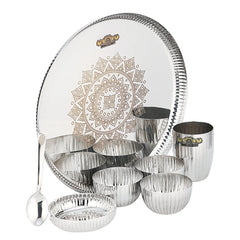 STAINLESS STEEL  DAIMOND SILAI THALI SET - 7 PCS - CROCKERY WALA AND COMPANY 