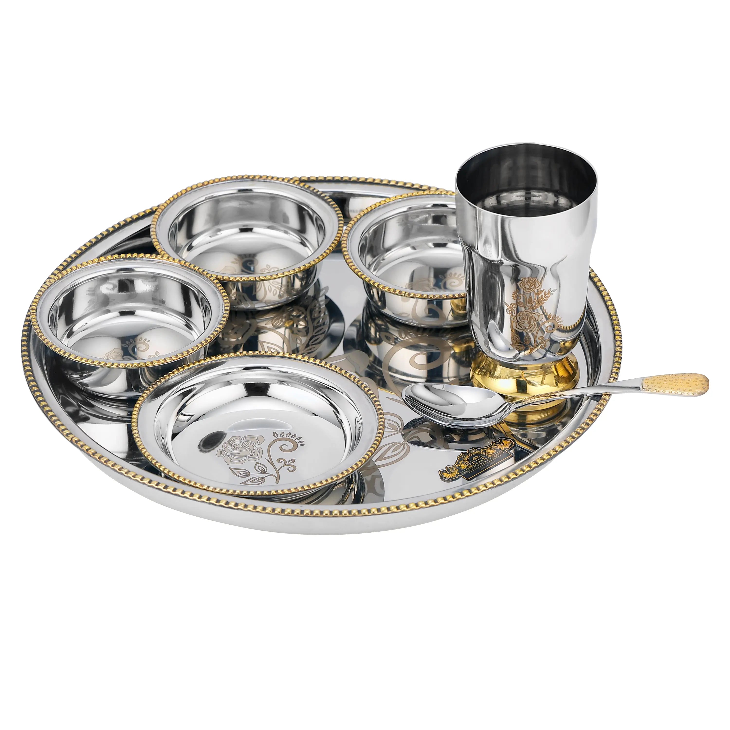 STAINLESS STEEL THALI SET TWO TONE ROUND - CROCKERY WALA AND COMPANY 