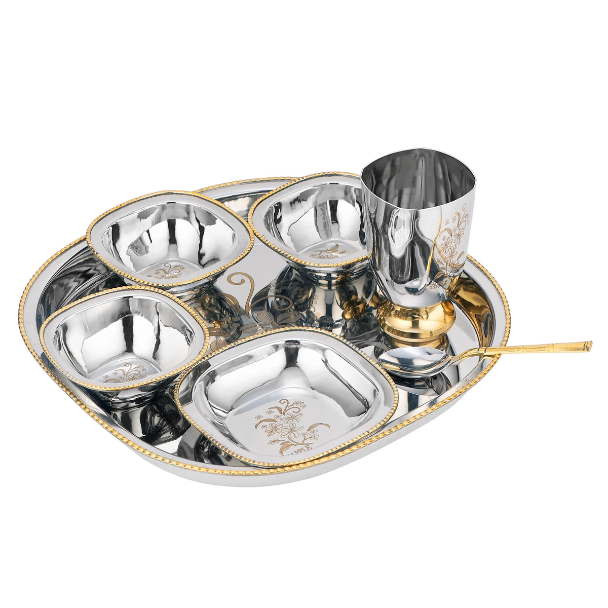 STAINLESS STEEL THALI SET TWO TONE SQUARE - 7PCS - CROCKERY WALA AND COMPANY 