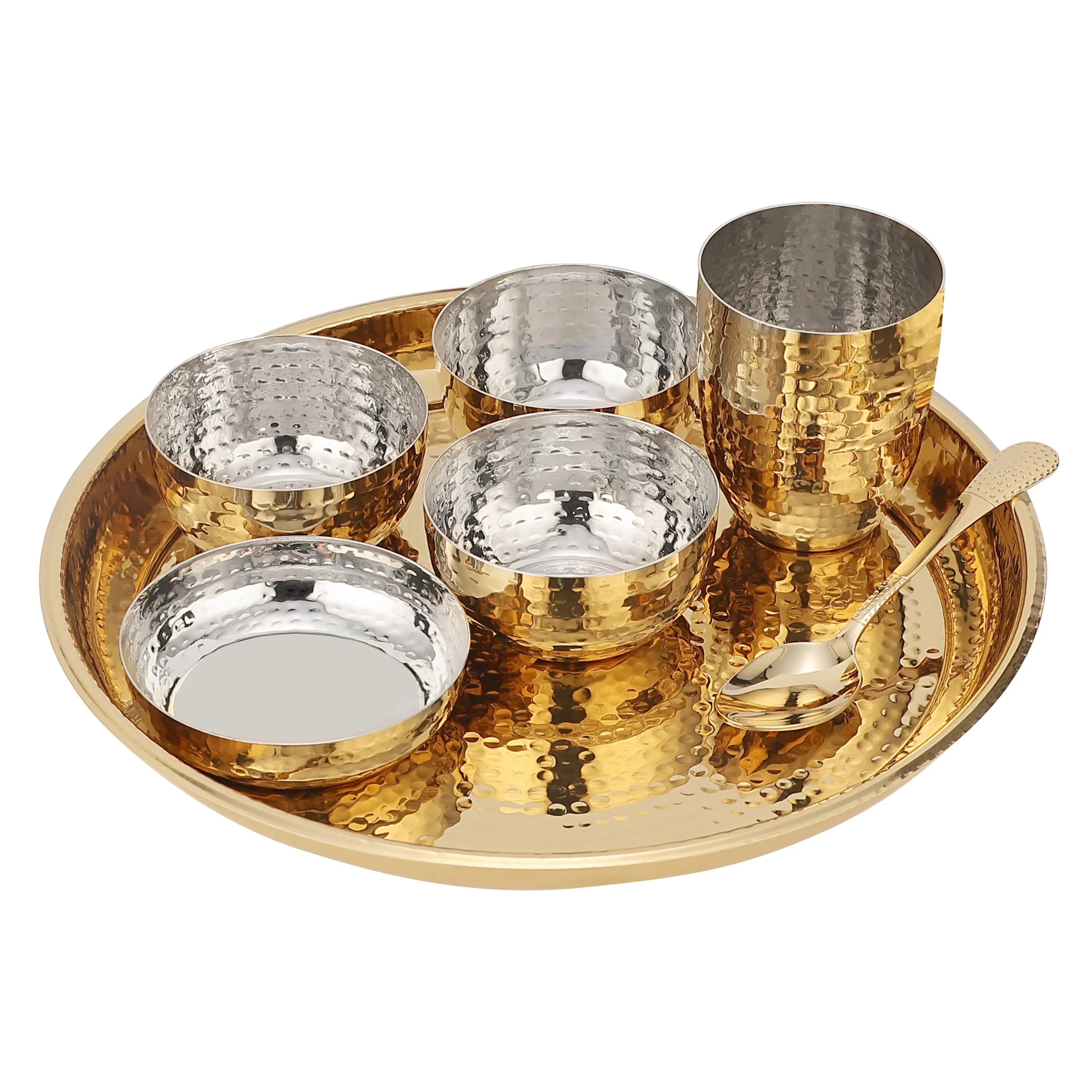 STAINLESS STEEL HAMMER GOLD PVD THALI SET - 7 PCS - CROCKERY WALA AND COMPANY 