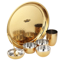 STAINLESS STEEL HAMMER GOLD PVD THALI SET - 7 PCS - CROCKERY WALA AND COMPANY 