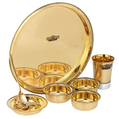 Brass two tone thali set - 7 PCS - CROCKERY WALA AND COMPANY 