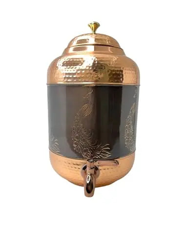Pure Copper Water Dispenser Antique Itching Peacock Design (8 Litre)… CROCKERY WALA AND COMPANY