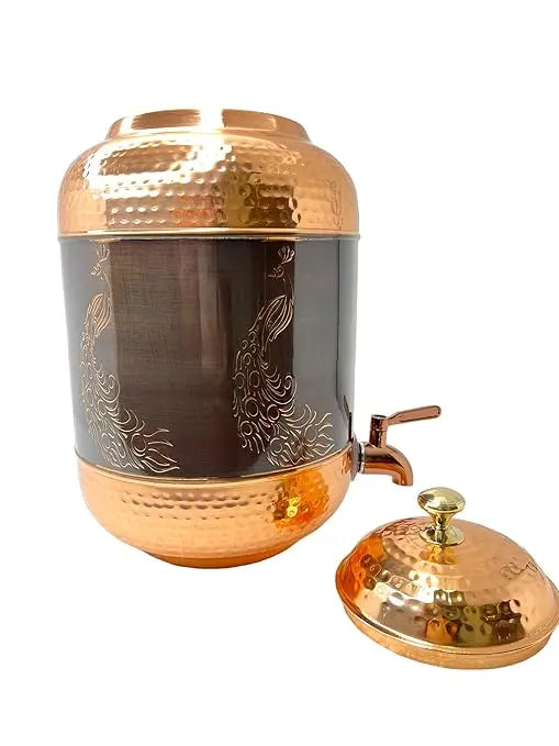 Pure Copper Water Dispenser Antique Itching Peacock Design (8 Litre)… CROCKERY WALA AND COMPANY