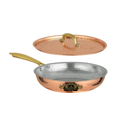 Pure copper frying pan with kalai premium finish with lid and hammered tone CROCKERY WALA AND COMPANY