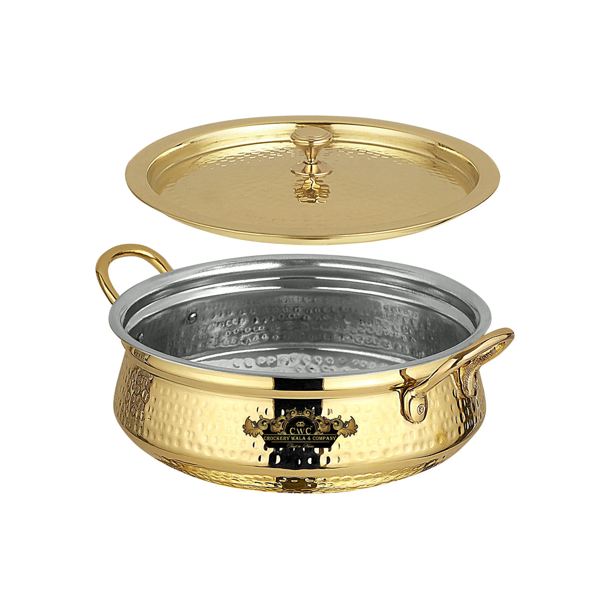 Brass Kalai Lagaan Handi With Lid  Hammered Design Handi For Cooking & Serving light weight Crockery Wala And Company