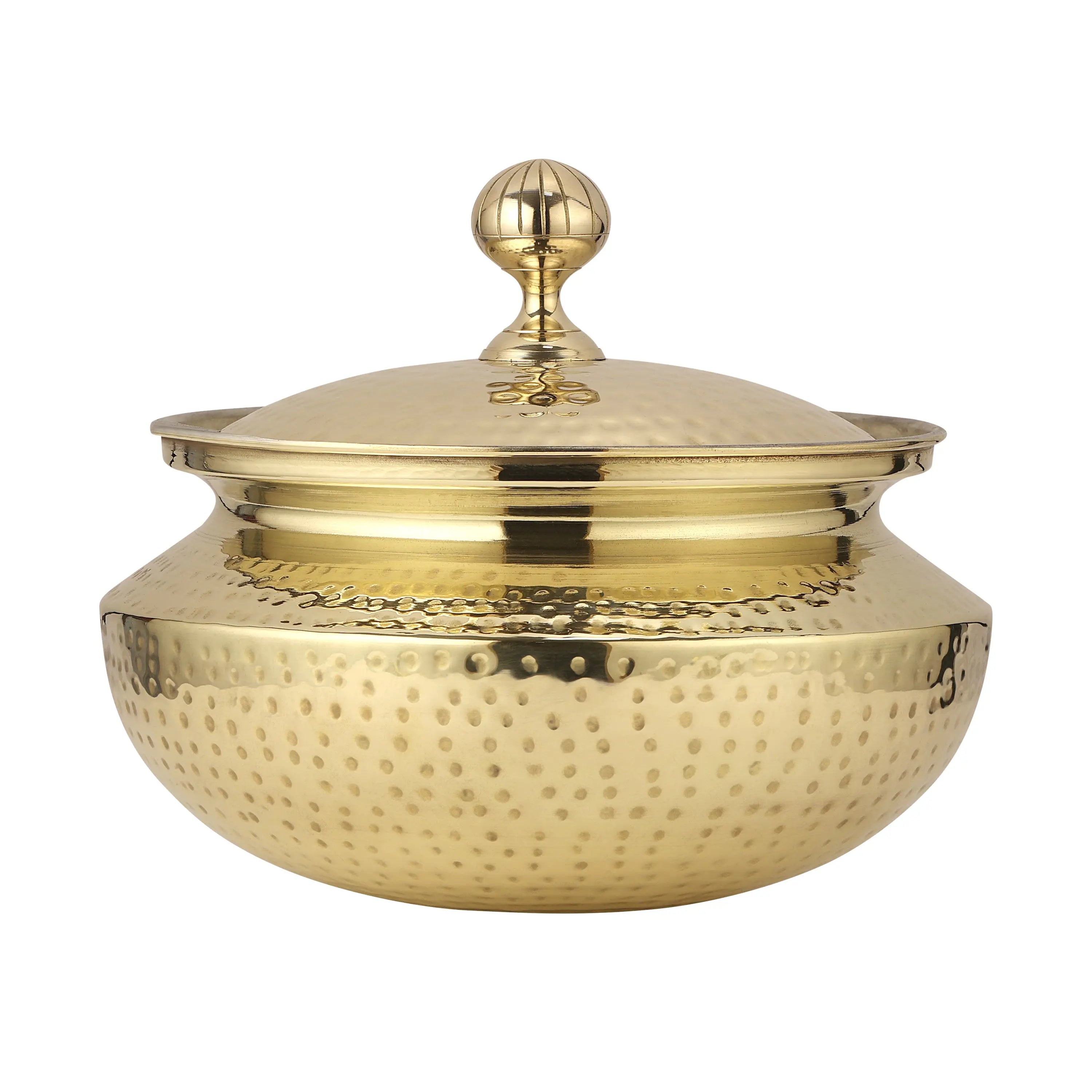 Pure brass patili handi for cooking meat, dal, nahari with kalai inside and hammered finish with lid and premium quality CROCKERY WALA AND COMPANY