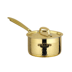 Pure brass sauce pan with kalai and lid hammered finish premium look CROCKERY WALA AND COMPANY