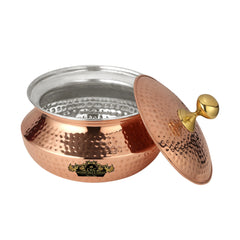 Pure copper patili handi for cooking meat and nahari with kalai inside and hammered finish with lid and premium quality CROCKERY WALA AND COMPANY