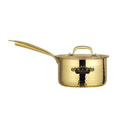 Pure brass sauce pan with kalai and lid hammered finish premium look CROCKERY WALA AND COMPANY