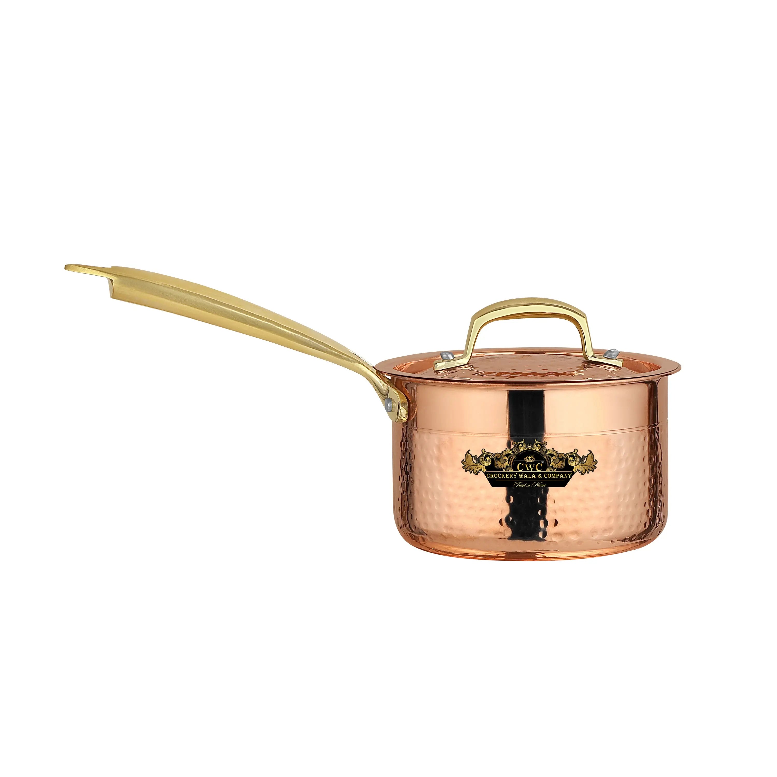 Pure copper sauce pan with kalai and lid hammered finish premium look CROCKERY WALA AND COMPANY