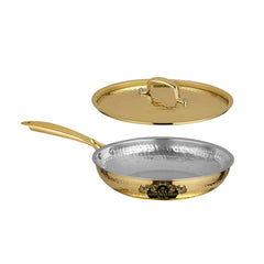 Pure brass frying pan with kalai premium finish with lid and hammered tone CROCKERY WALA AND COMPANY