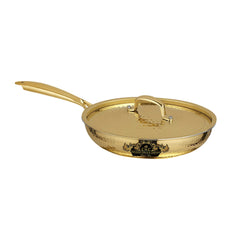 Pure brass frying pan with kalai premium finish with lid and hammered tone CROCKERY WALA AND COMPANY