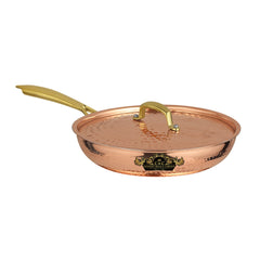 Pure copper frying pan with kalai premium finish with lid and hammered tone CROCKERY WALA AND COMPANY