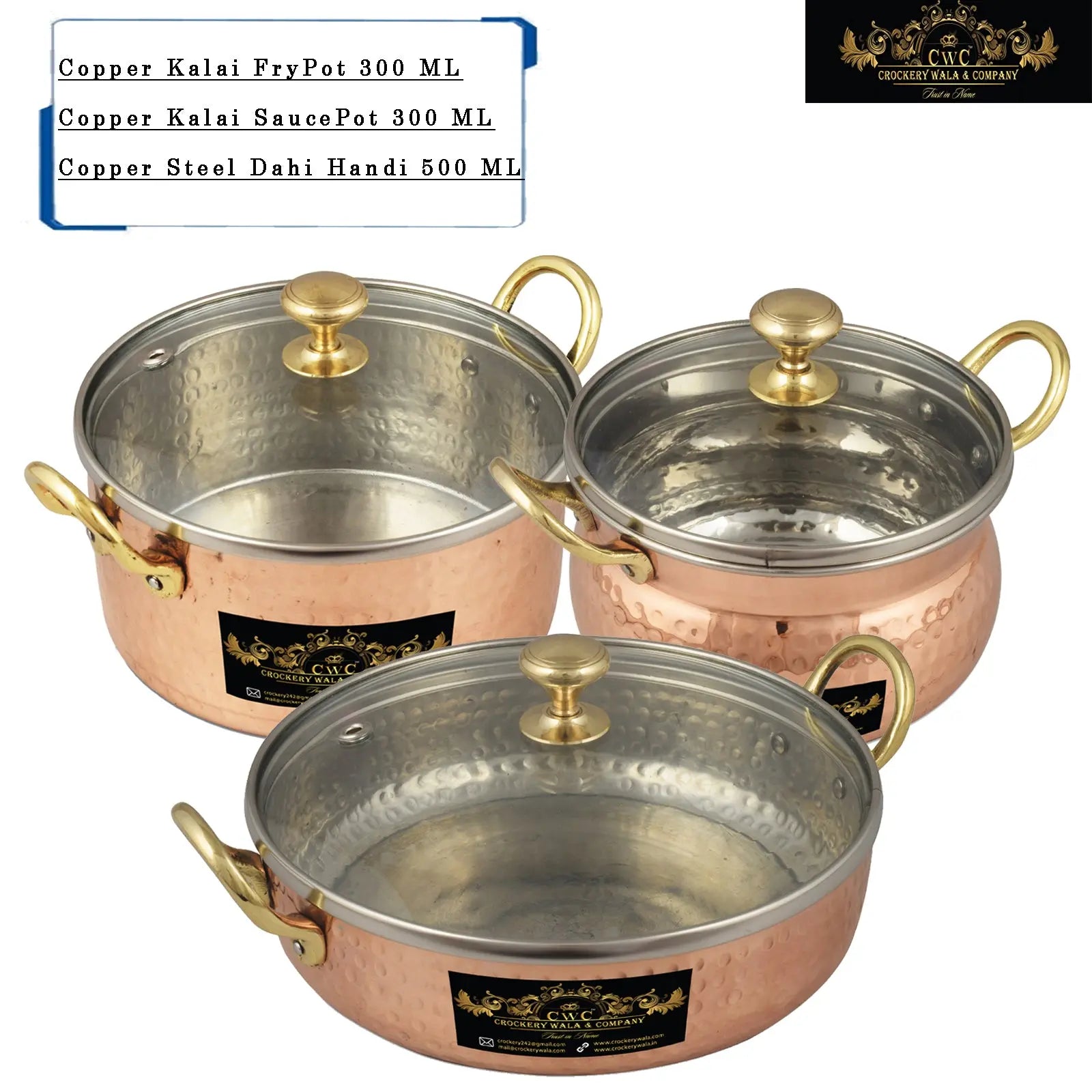 Copper Handi Set For Serving & Cooking 700 ml each - CROCKERY WALA AND COMPANY 