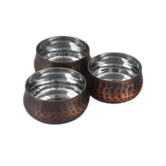 Steel Copper Thali Set Hammered Antique Finish Set Of 8 pcs - CROCKERY WALA AND COMPANY 