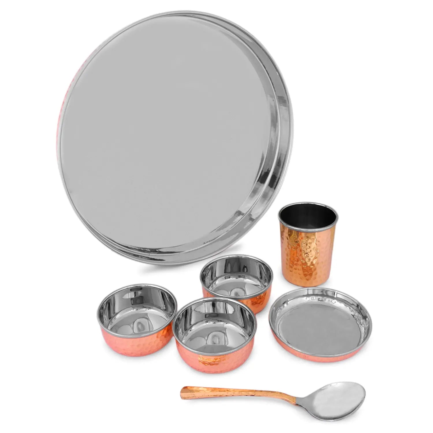 CROCKERY WALA & COMPANY Pure Copper and Steel Thali Dinner Set of 7 Pieces - Crockery Wala And Company