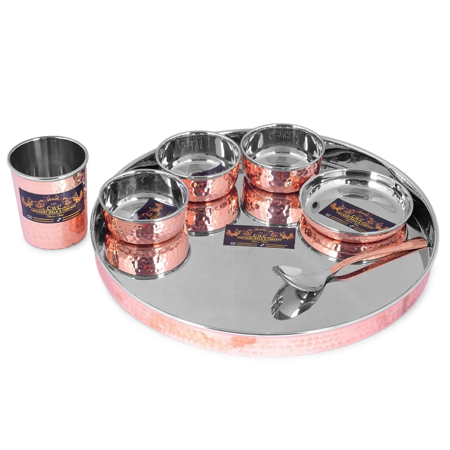 CROCKERY WALA & COMPANY Pure Copper and Steel Thali Dinner Set of 7 Pieces - Crockery Wala And Company