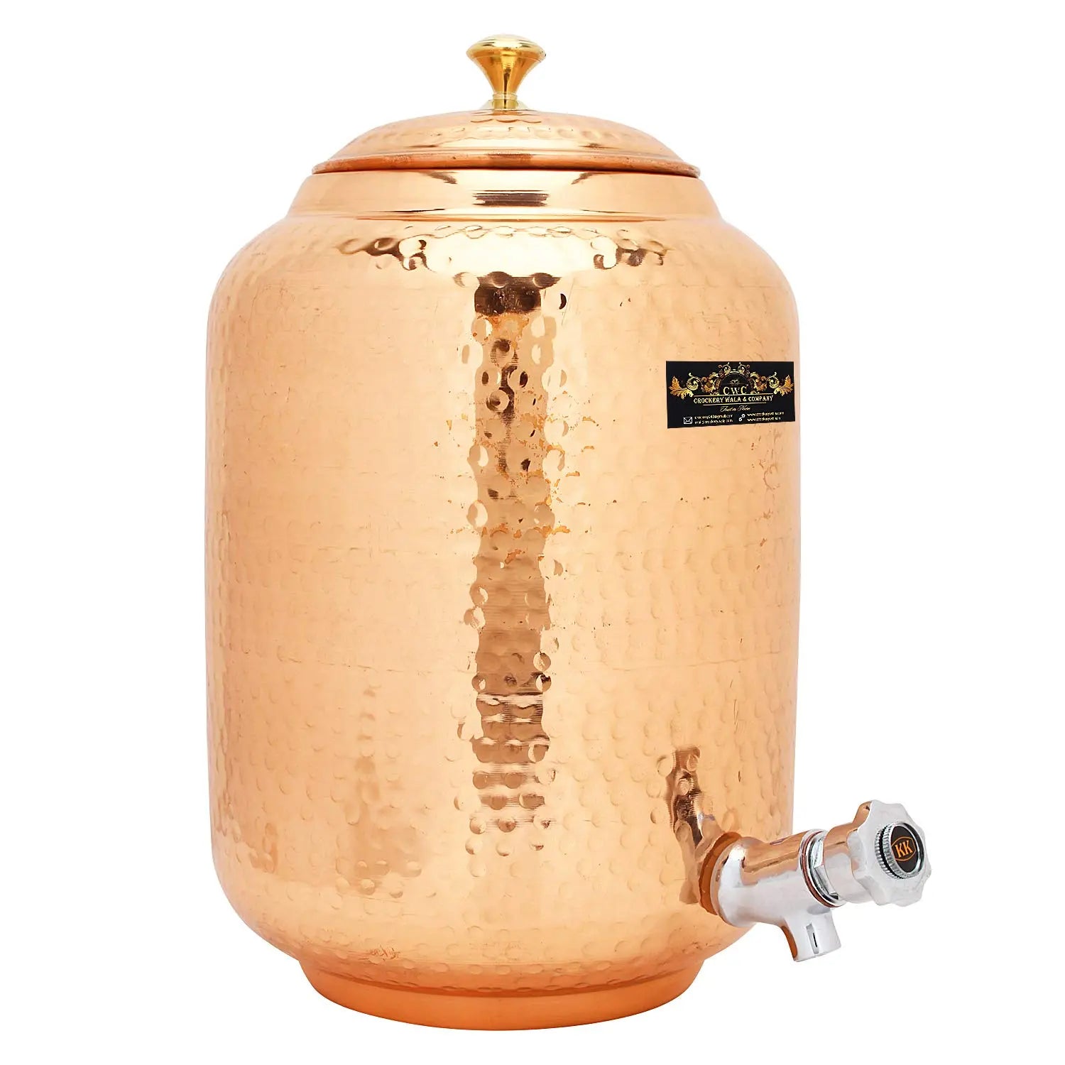 CROCKERY WALA AND COMPANY Jointless 8 Ltr Copper Water Dispenser and 4 Hammered Barrel Mugs - CROCKERY WALA AND COMPANY 