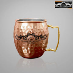 CROCKERY WALA AND COMPANY Jointless 8 Ltr Copper Water Dispenser and 4 Hammered Barrel Mugs - CROCKERY WALA AND COMPANY 