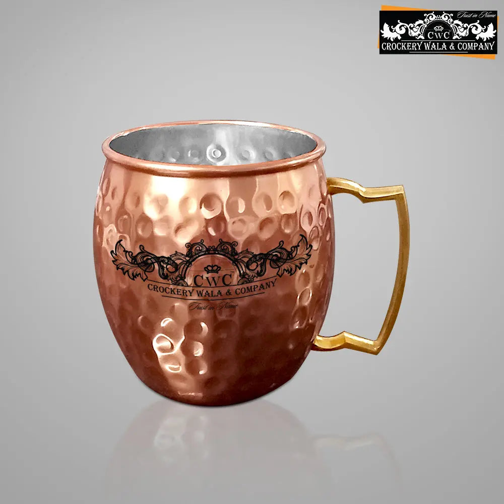 CROCKERY WALA AND COMPANY Jointless 8 Ltr Copper Water Dispenser and 4 Hammered Barrel Mugs - CROCKERY WALA AND COMPANY 