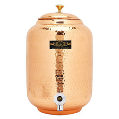 CROCKERY WALA AND COMPANY Jointless 16 Ltr Copper Water Dispenser and 4 Hammered Barrel Mugs - CROCKERY WALA AND COMPANY 