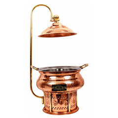 Crockery Wala And Company Copper Steel Chaffing Dish With Stand Hammered Design 6 Liters - CROCKERY WALA AND COMPANY 