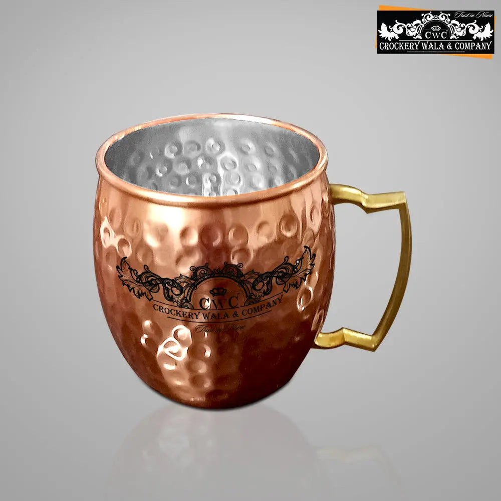 CROCKERY WALA AND COMPANY Jointless 8 Ltr Copper Water Dispenser and 4 Hammered Barrel Mugs - CROCKERY WALA AND COMPANY 