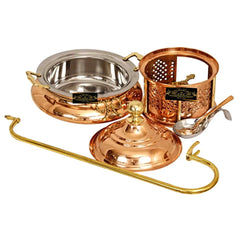 Crockery Wala And Company Copper Steel Chaffing Dish With Sigdi Stand Plain Solid Design With Brass Handles 4 Liters - CROCKERY WALA AND COMPANY 