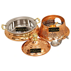 Crockery Wala And Company Copper Steel Chaffing Dish With Stand & Copper Steel Spoon 4 Liters - CROCKERY WALA AND COMPANY 