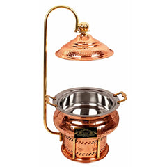 Crockery Wala And Company Copper Steel Chaffing Dish With Stand Hammered Design 6 Liters - CROCKERY WALA AND COMPANY 