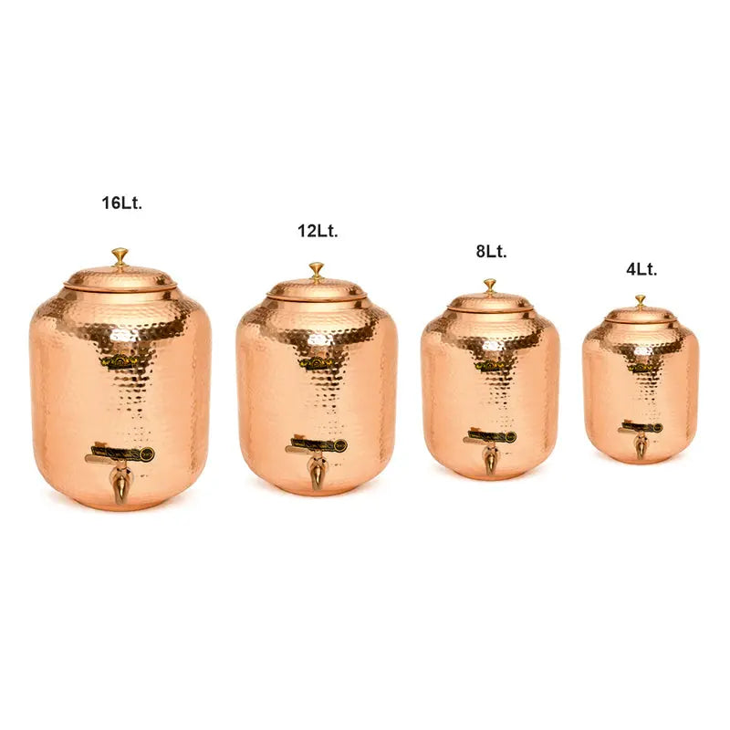 Pure Copper Water Pot Matka Dispenser With Tap Hammered Finish - CROCKERY WALA AND COMPANY 