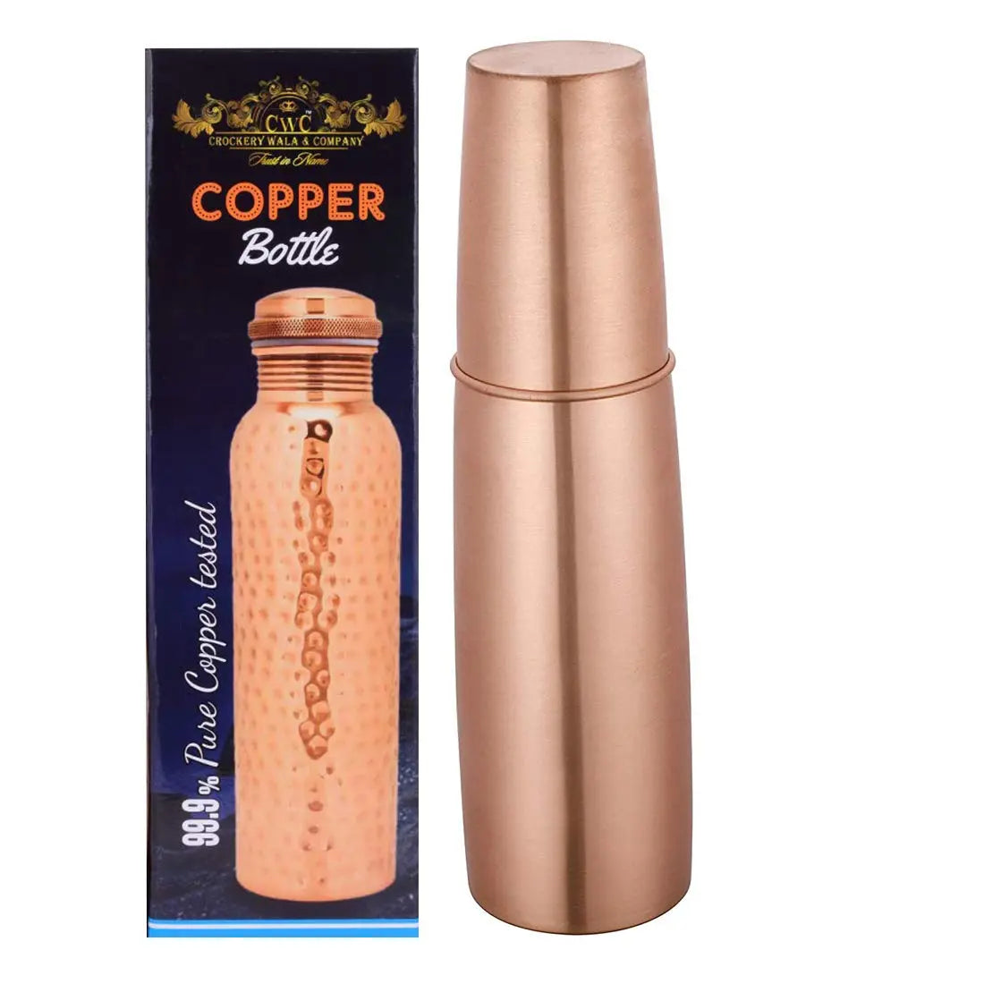 Pure Copper Bottle Mattle Finish With Glass Lid - CROCKERY WALA AND COMPANY 