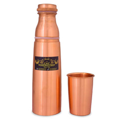 Pure Copper Bottle Mattle Finish With Glass Lid - CROCKERY WALA AND COMPANY 