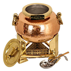 Crockery Wala And Company Pure Copper Kalai Chaffing Dish Hammered Design With Brass Lid, Spoon and Fuel Gel Stand 10000 ML - CROCKERY WALA AND COMPANY 