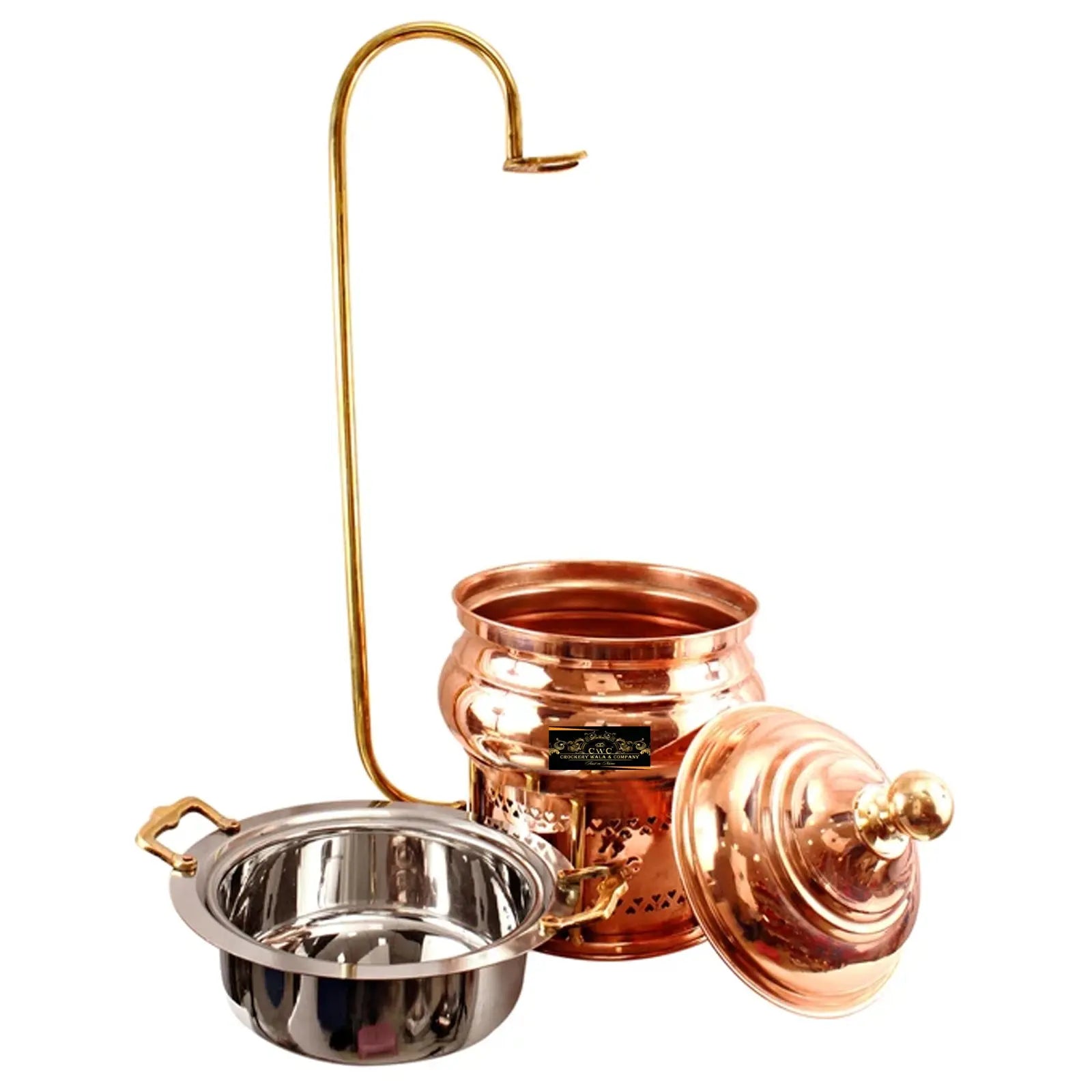 Crockery Wala And Company Copper Steel Chaffing Dish With Stand Plain Solid Design 4 Liters - CROCKERY WALA AND COMPANY 