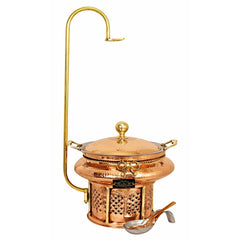 Crockery Wala And Company Copper Steel Chaffing Dish With Stand Hammered Copper Design 4 Liters - CROCKERY WALA AND COMPANY 