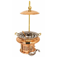 Crockery Wala And Company Copper Steel Chaffing Dish With Stand Hammered Copper Design 4 Liters - CROCKERY WALA AND COMPANY 