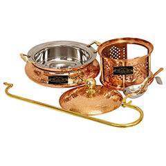 Crockery Wala And Company Copper Steel Chaffing Dish With Stand Hammered Copper Design 4 Liters - CROCKERY WALA AND COMPANY 