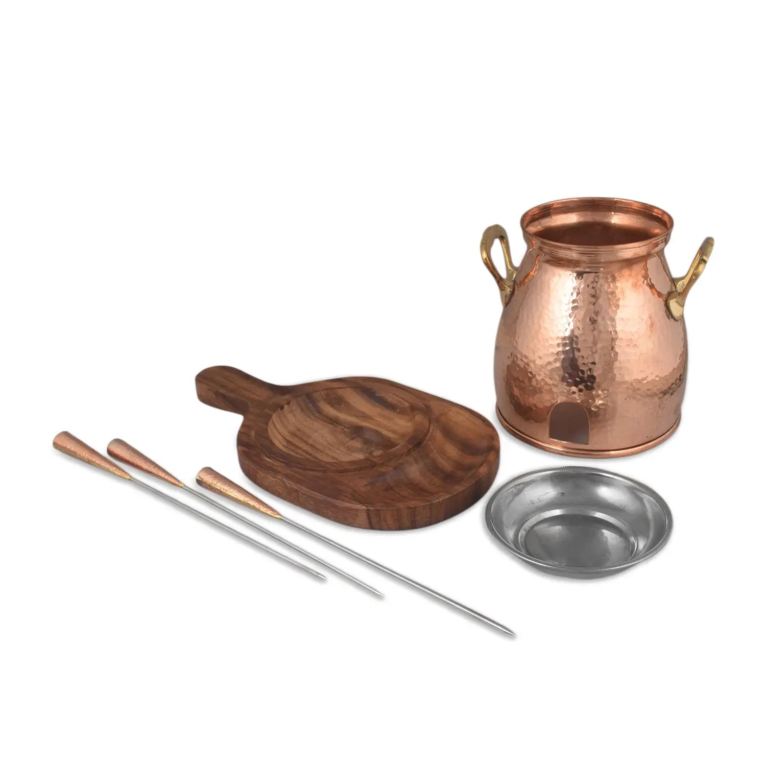 Crockery Wala And Company Handmade Table Copper Tandoor with 3 Skewers for Paneer Tikka Chicken Dish - CROCKERY WALA AND COMPANY 