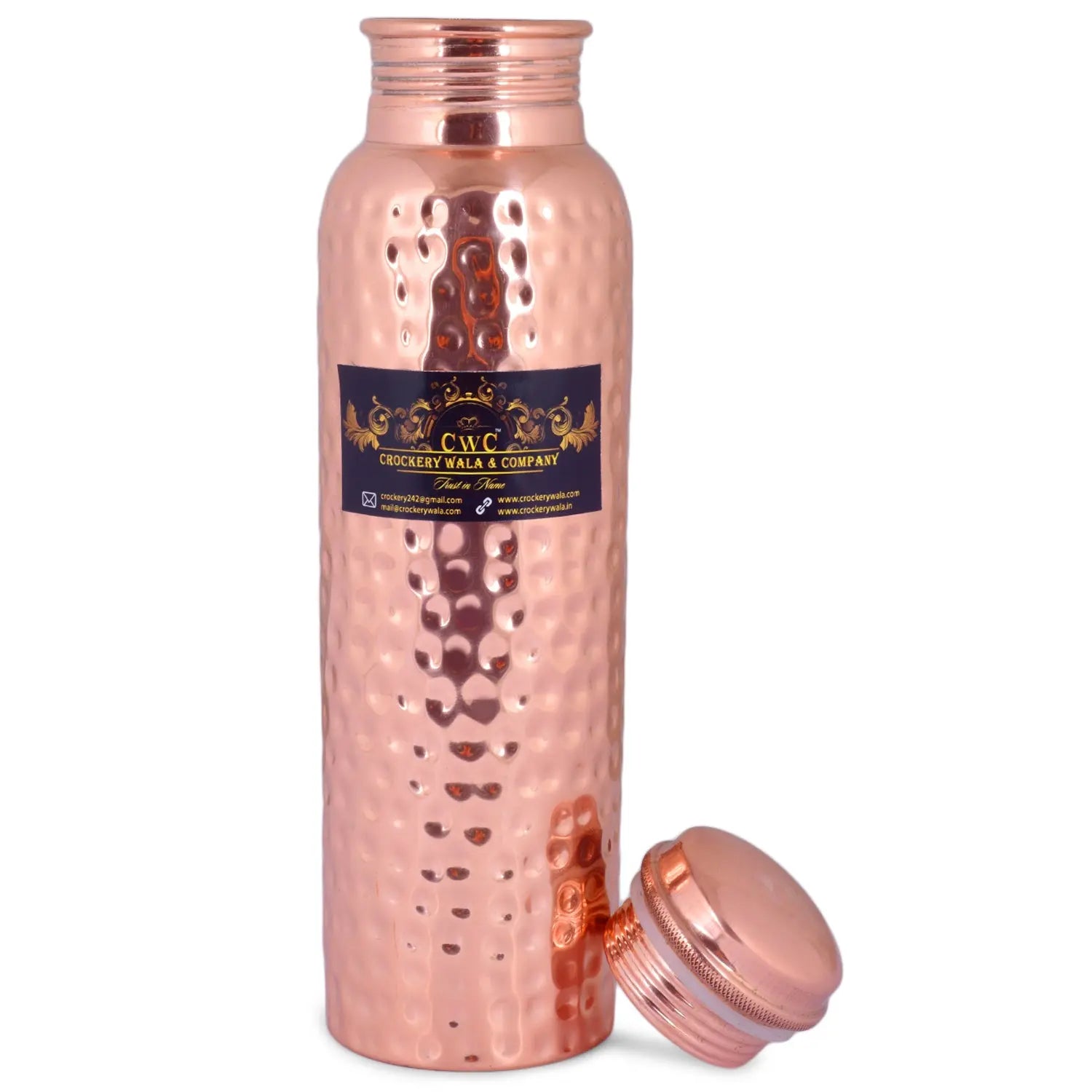 CROCKERY WALA AND COMPANY Pure Copper Bottle Hammered , 1100 ml - Crockery Wala And Company