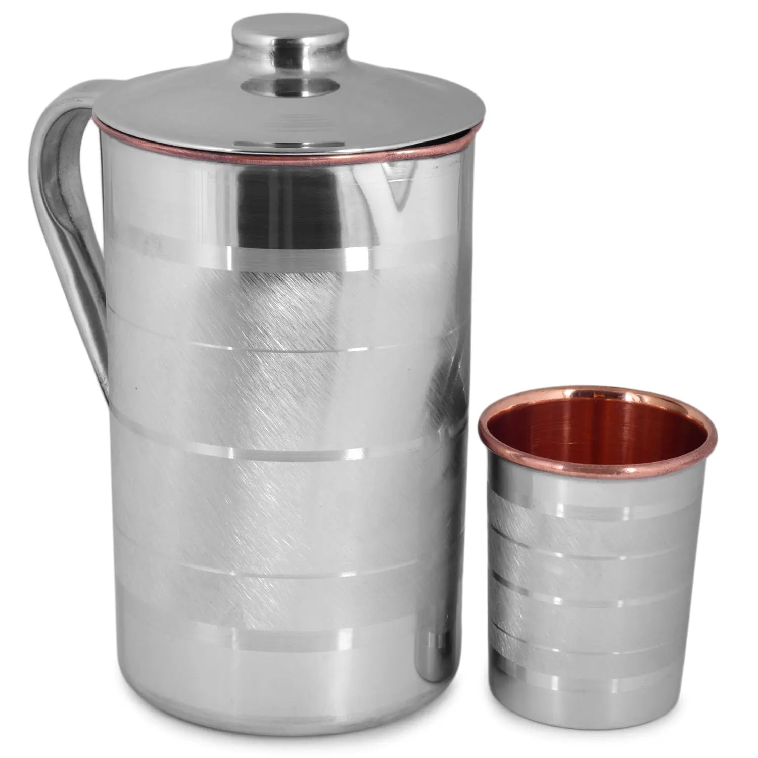 CROCKERY WALA AND COMPANY Steel Copper Jug Pitcher with Glass 1500 ml (Silver) - Crockery Wala And Company