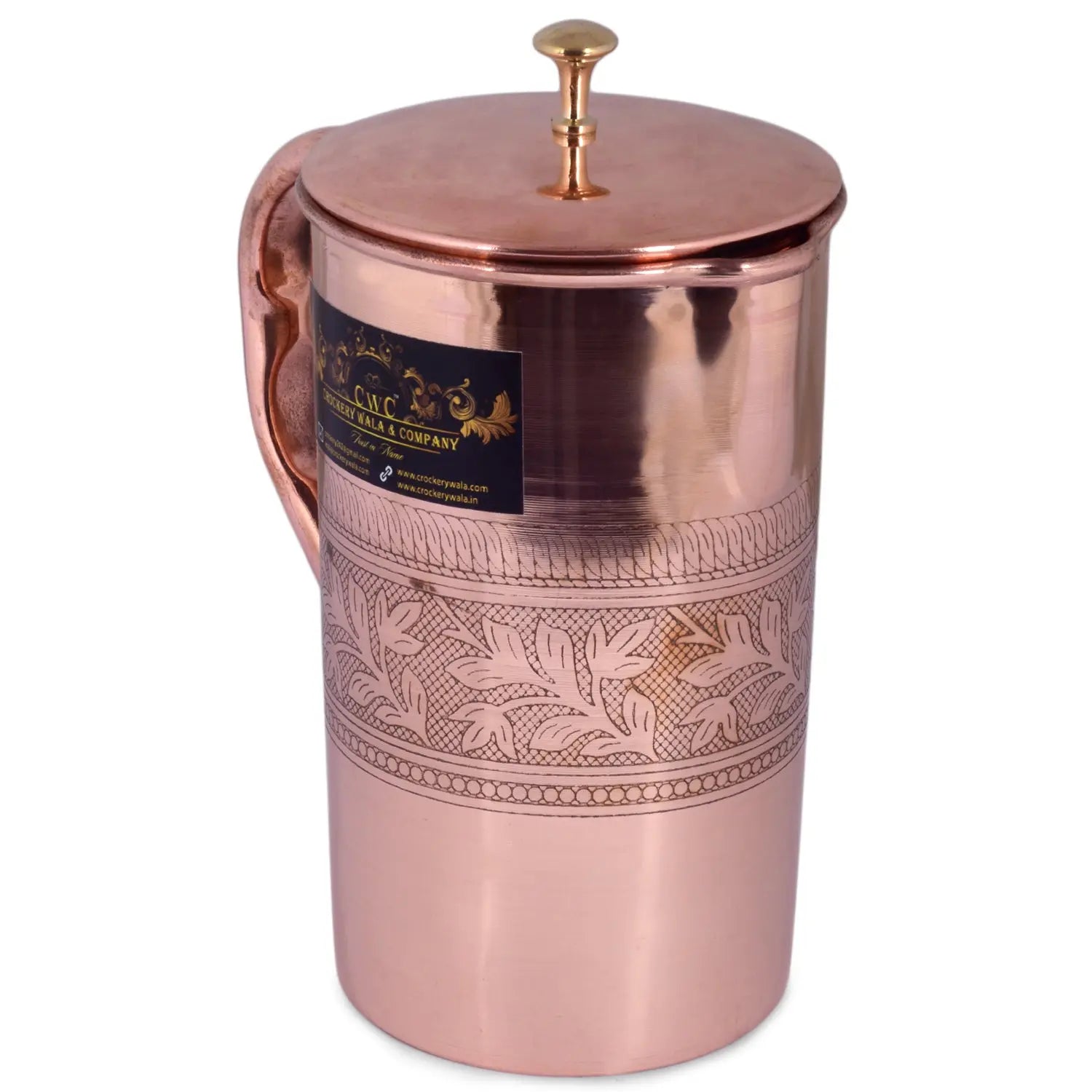 CROCKERY WALA AND COMPANY Embossed Pure Copper Jug , 1600 ml - Crockery Wala And Company