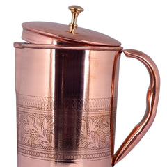 CROCKERY WALA AND COMPANY Embossed Pure Copper Jug , 1600 ml - Crockery Wala And Company