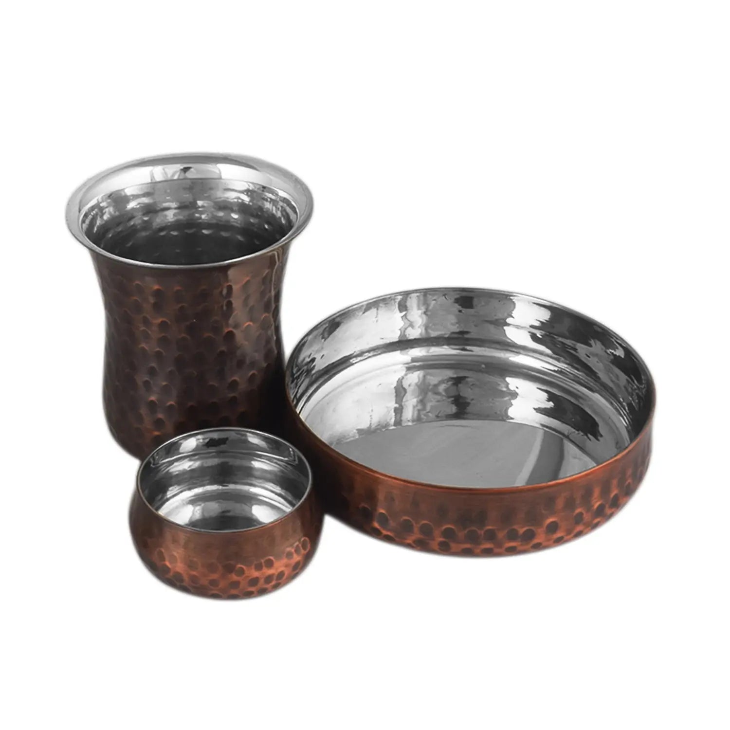 Steel Copper Thali Set Hammered Antique Finish Set Of 8 pcs - CROCKERY WALA AND COMPANY 